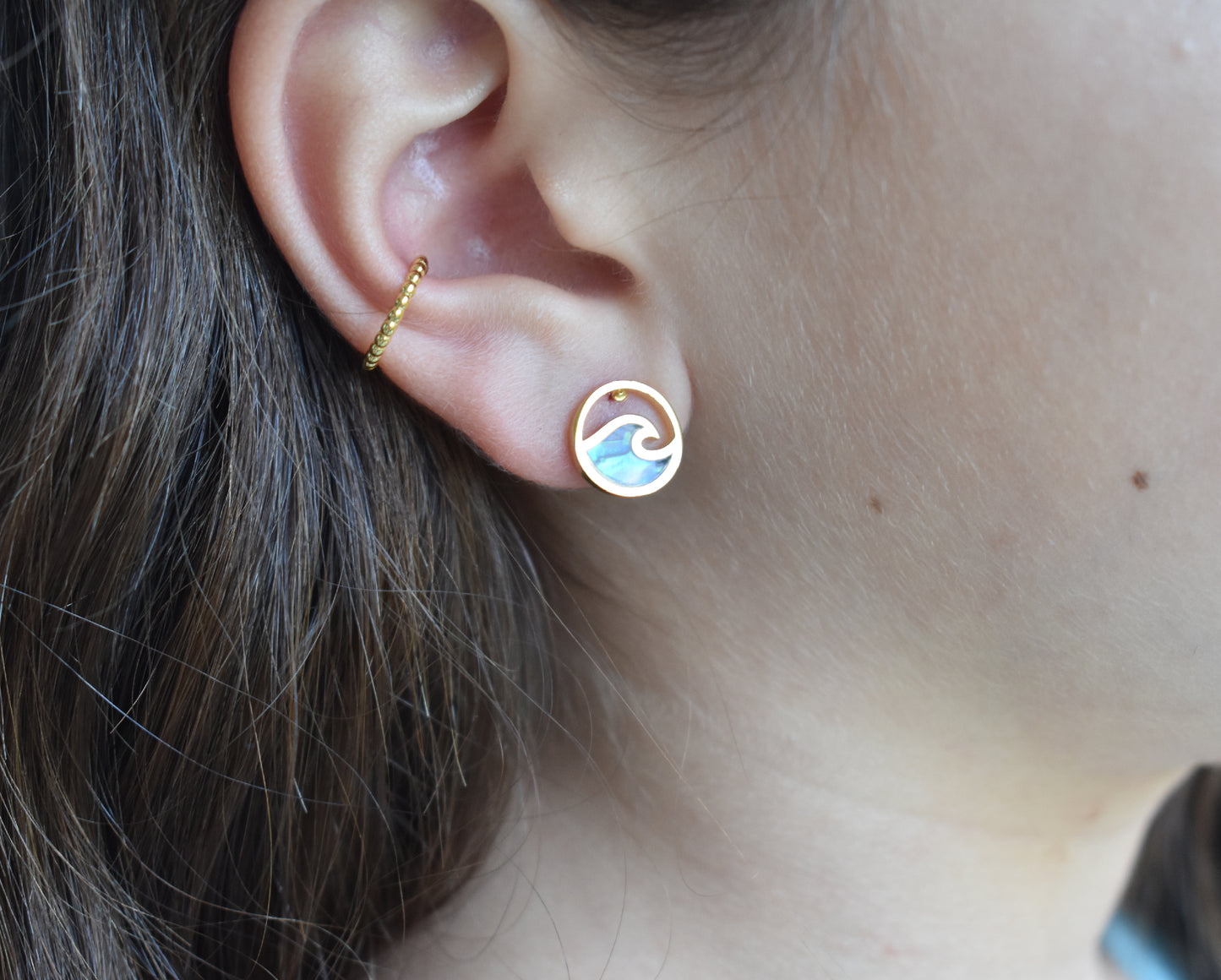 Gold Abalone Wave Stud Earrings-18k