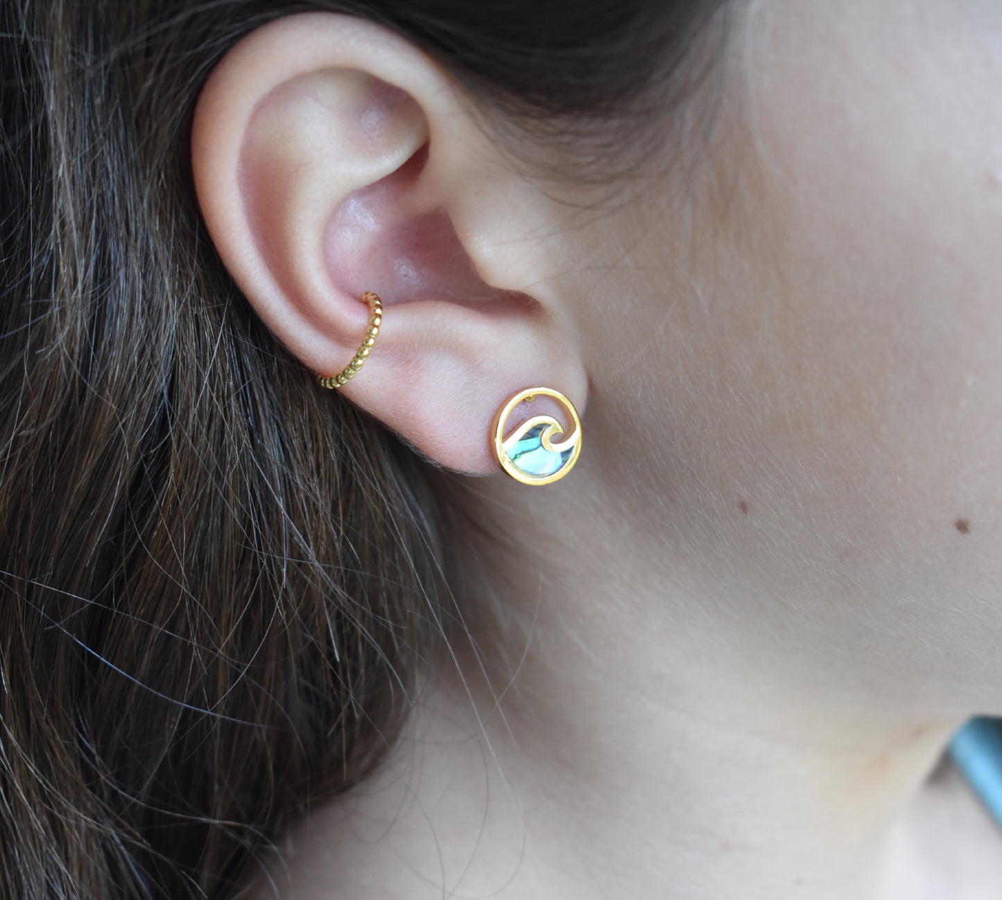 Gold Abalone Wave Stud Earrings-18k
