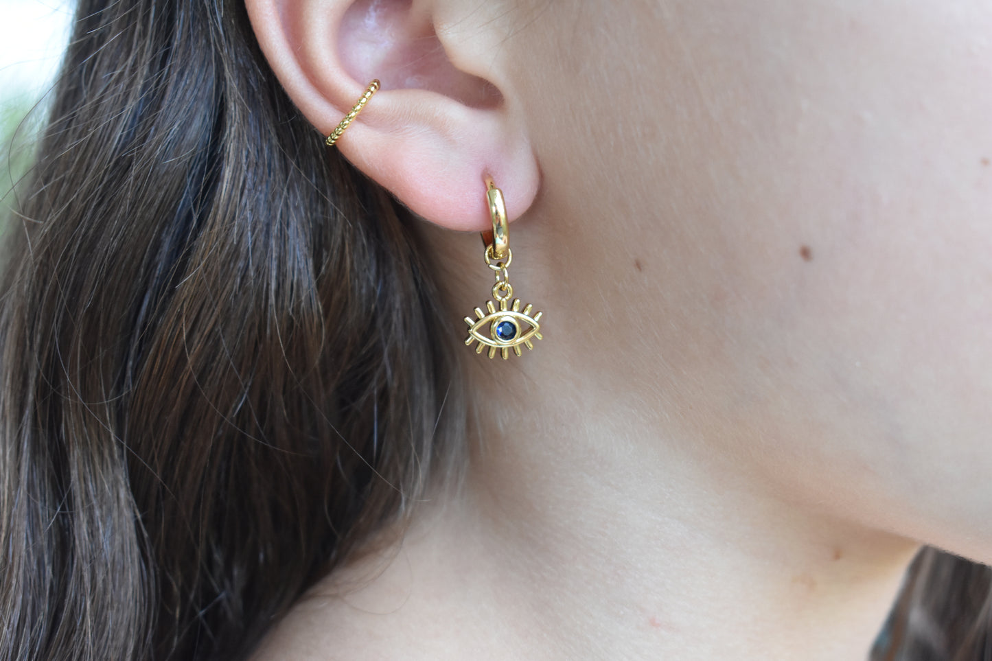 Gold Sapphire Eye Hoops-14k