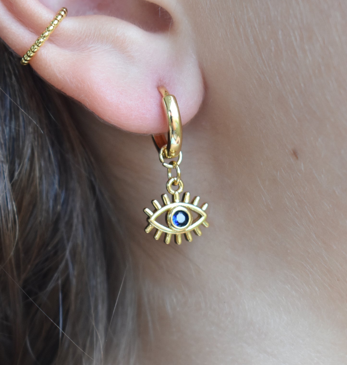 Gold Sapphire Eye Hoops-14k