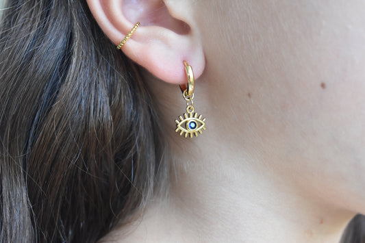 Gold Sapphire Eye Hoops-14k