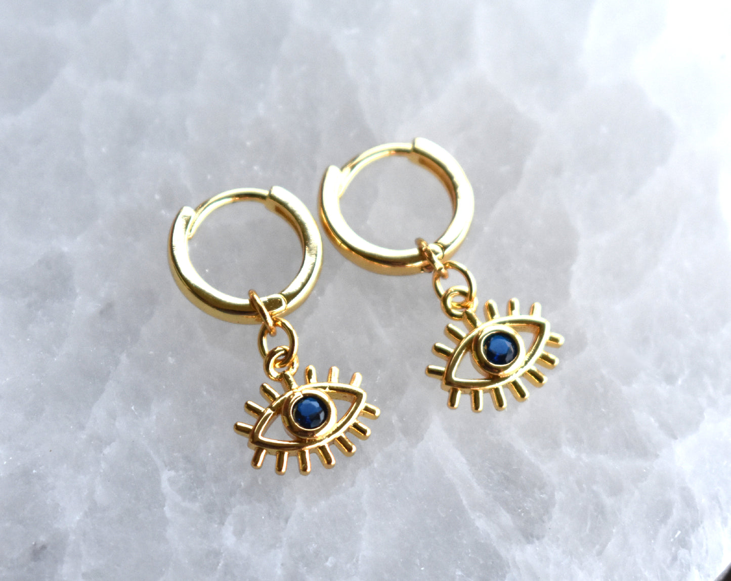 Gold Sapphire Eye Hoops-14k