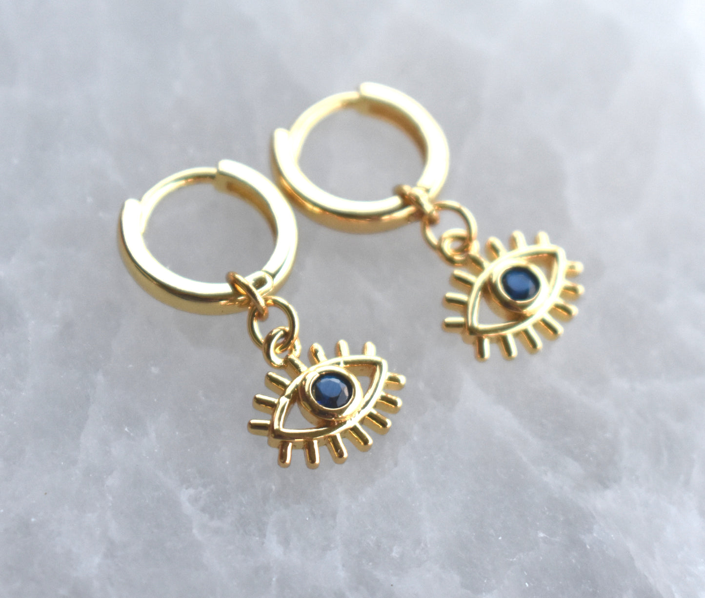 Gold Sapphire Eye Hoops-14k