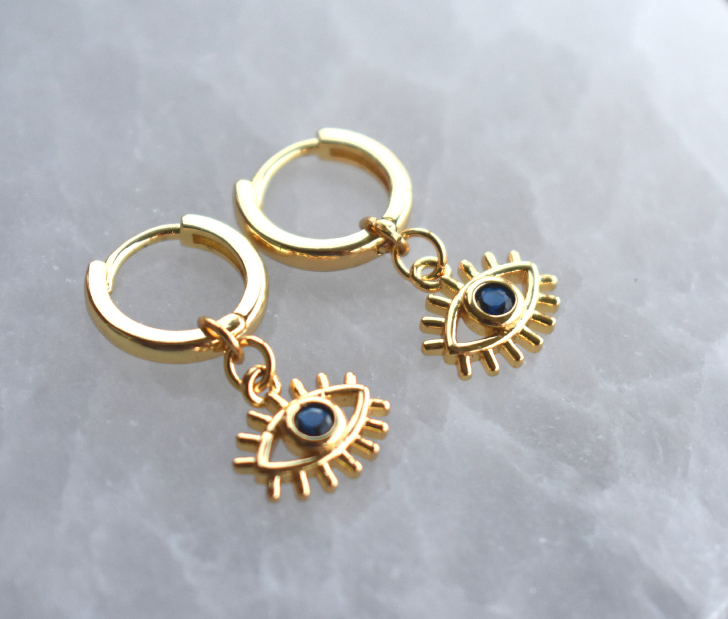 Gold Sapphire Eye Hoops-14k