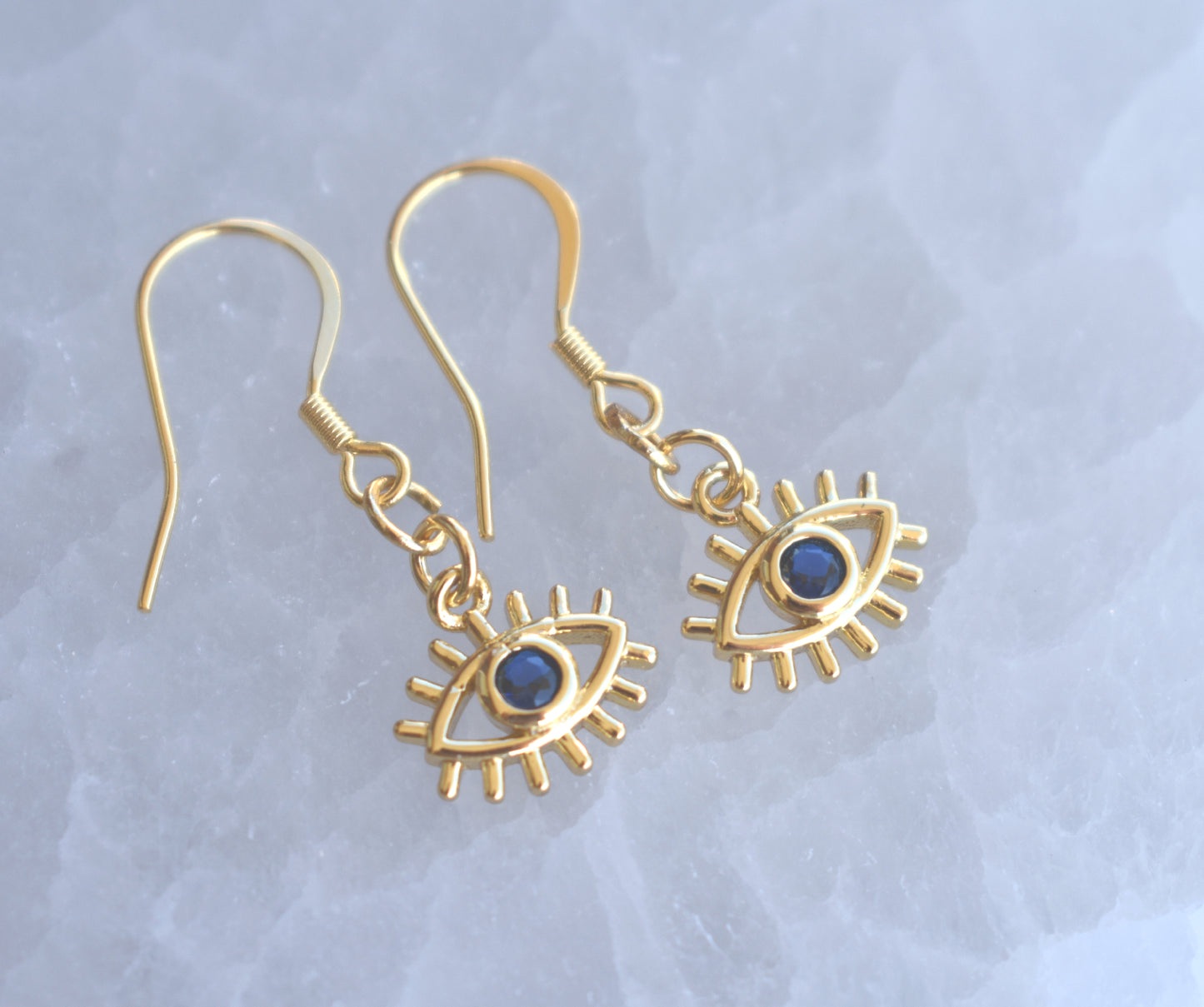 Gold Sapphire Eye Hoops-14k
