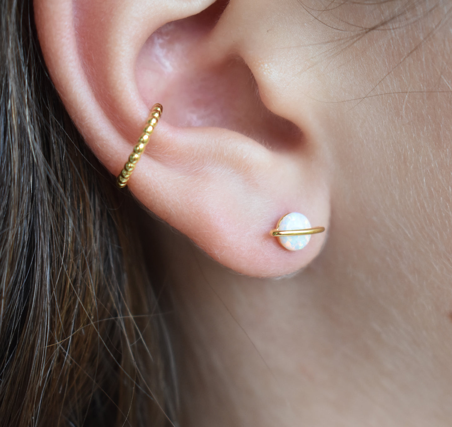 Gold Opal Planet Stud Earrings-18k