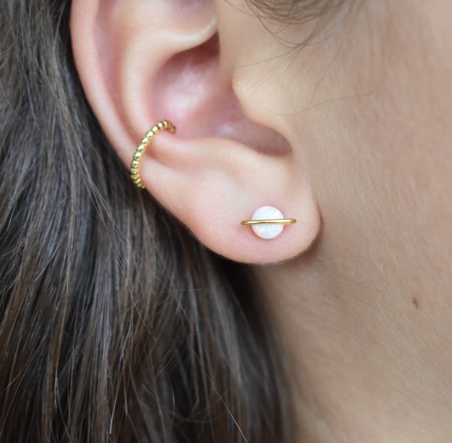 Gold Opal Planet Stud Earrings-18k