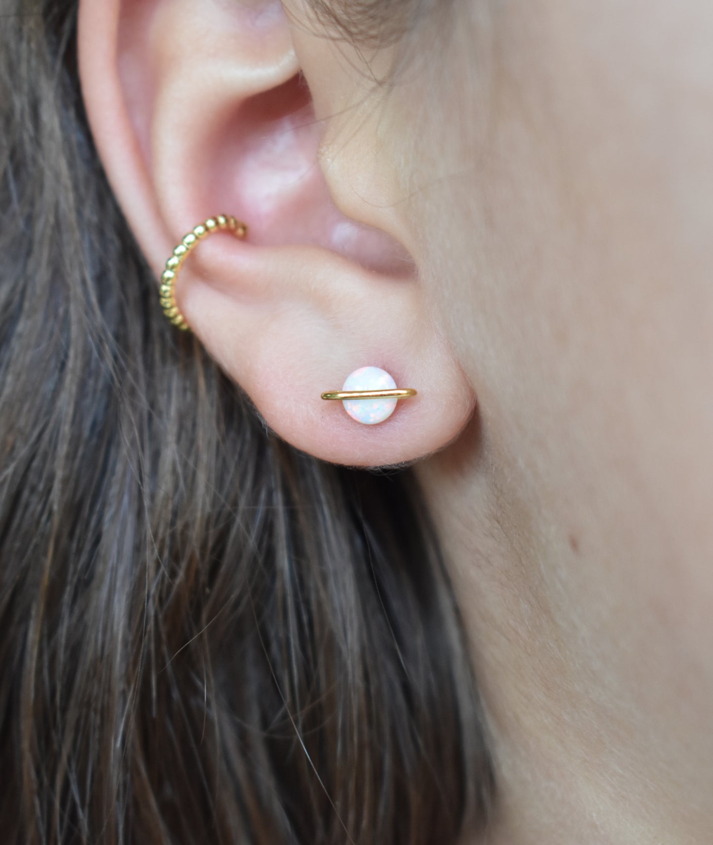 Gold Opal Planet Stud Earrings-18k