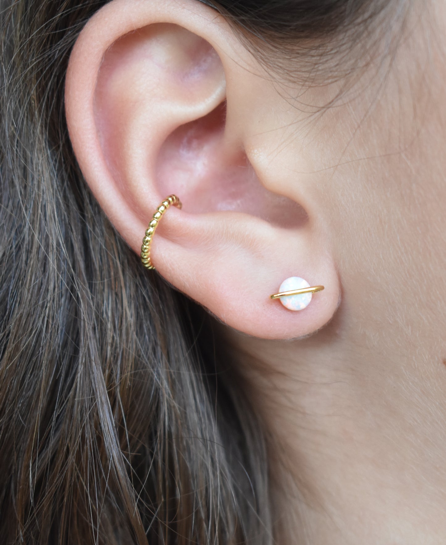 Gold Opal Planet Stud Earrings-18k
