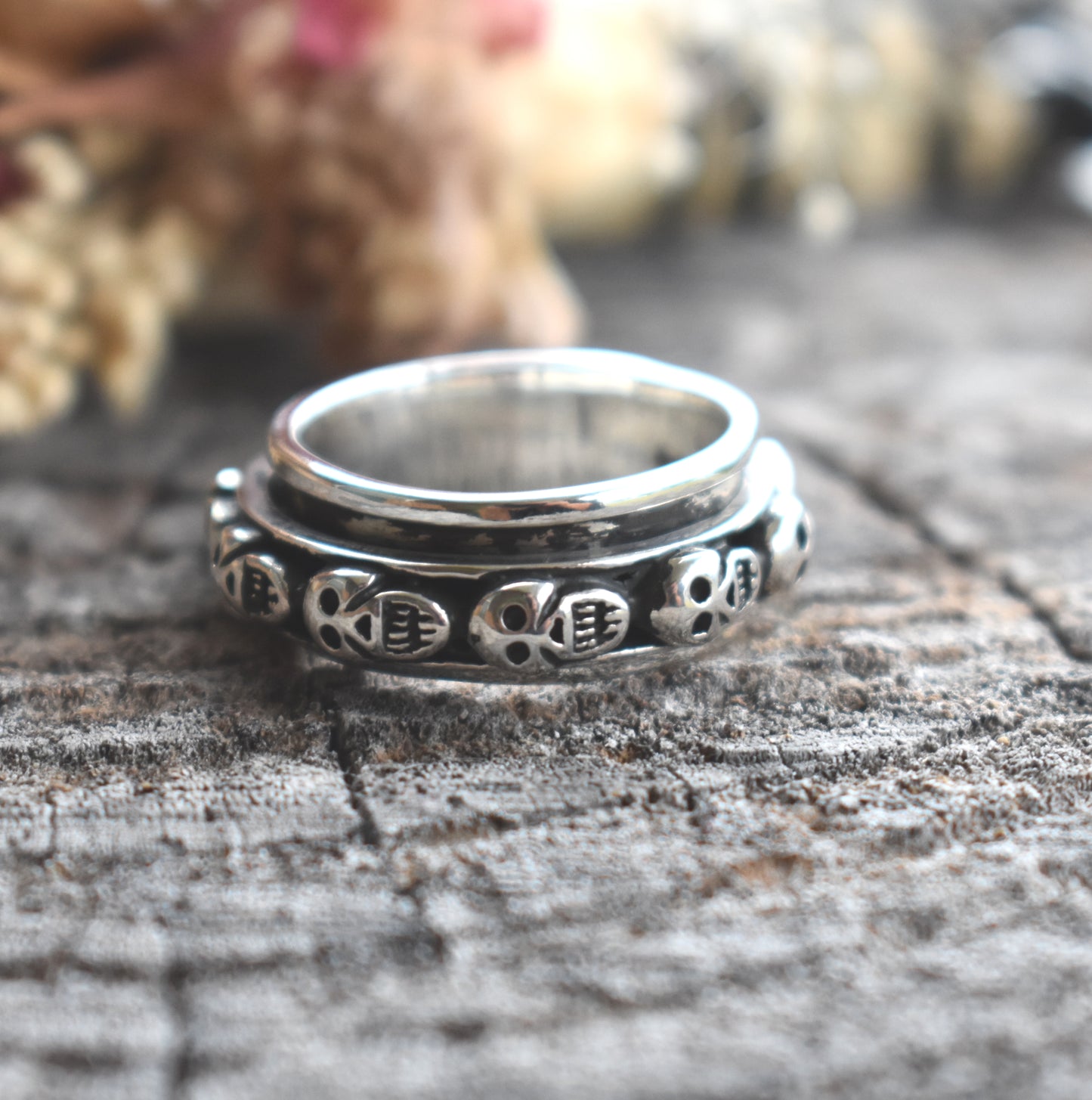 Skulls Spinner Ring-Sterling Silver