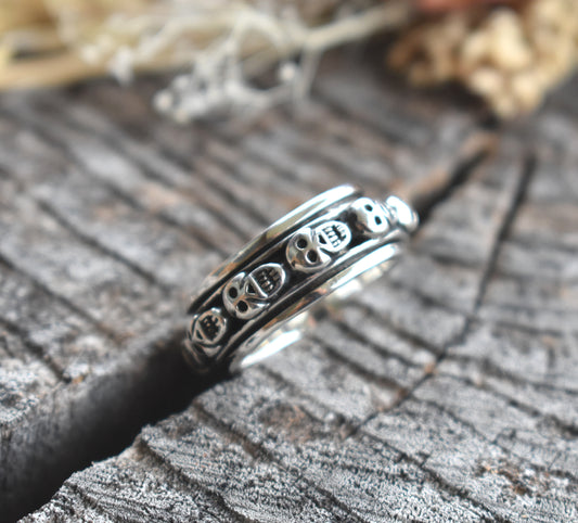 Skulls Spinner Ring-Sterling Silver