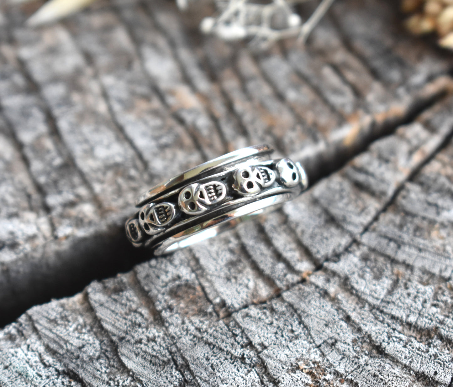 Skulls Spinner Ring-Sterling Silver