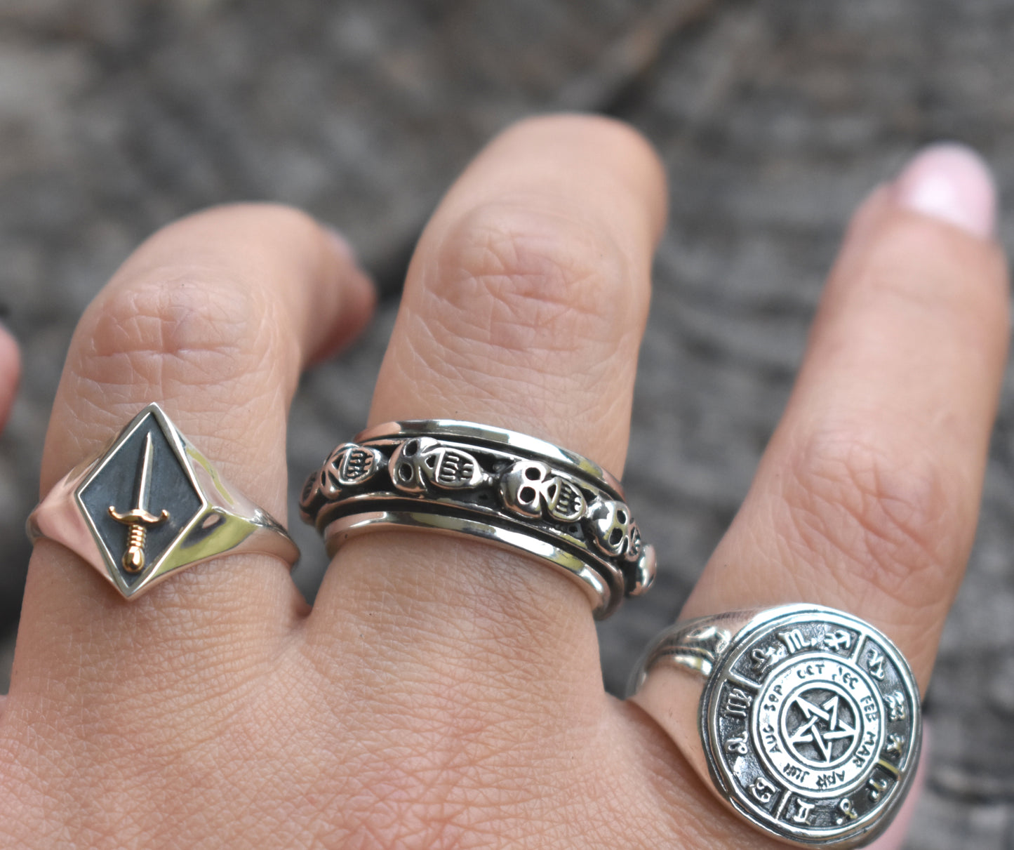 Skulls Spinner Ring-Sterling Silver