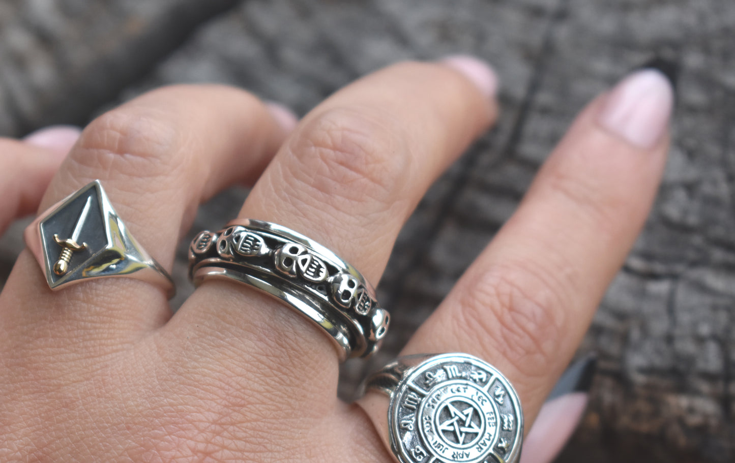 Skulls Spinner Ring-Sterling Silver