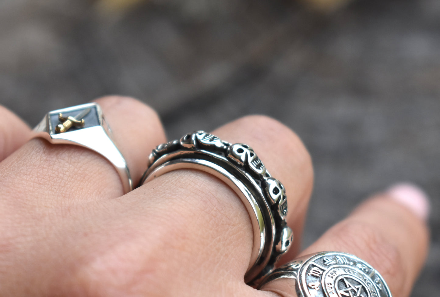Skulls Spinner Ring-Sterling Silver