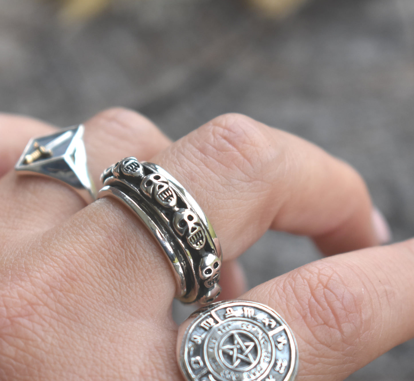 Skulls Spinner Ring-Sterling Silver
