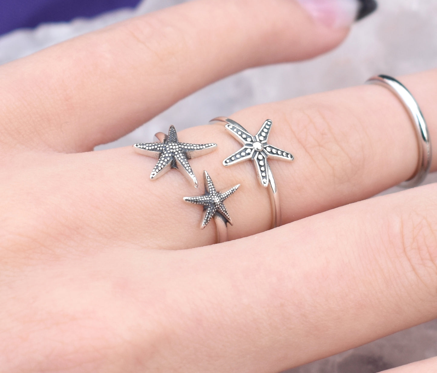 Double Open Starfish Beach Ring-Sterling Silver