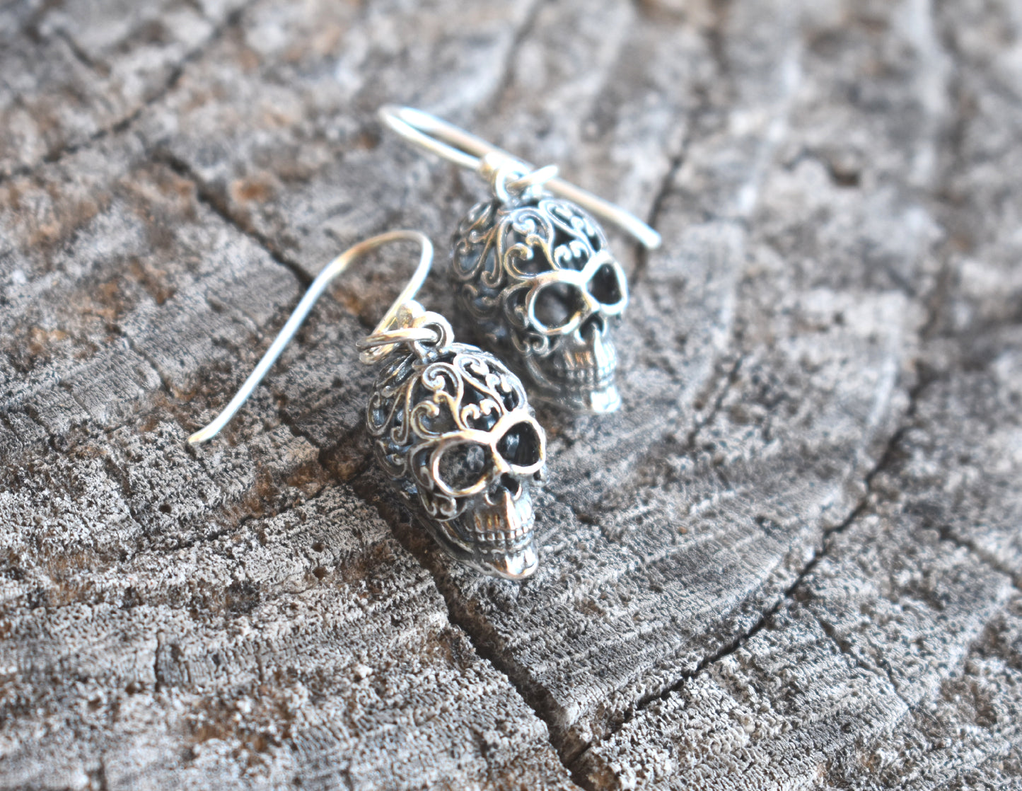 Sugar Skull Huggie Hoop Earrings-Sterling Silver