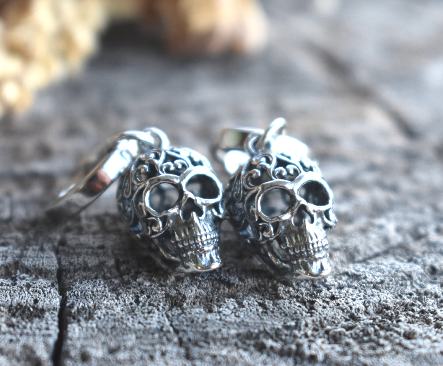 Sugar Skull Huggie Hoop Earrings-Sterling Silver