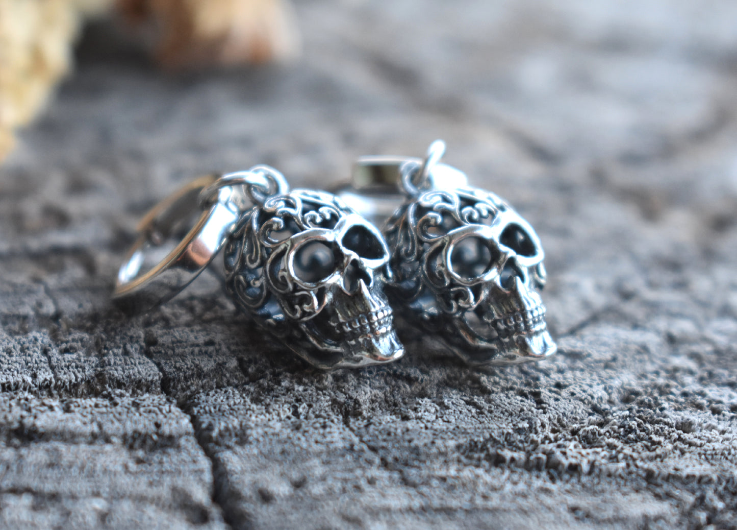 Sugar Skull Huggie Hoop Earrings-Sterling Silver