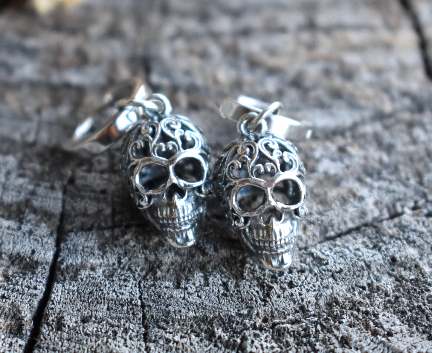Sugar Skull Huggie Hoop Earrings-Sterling Silver