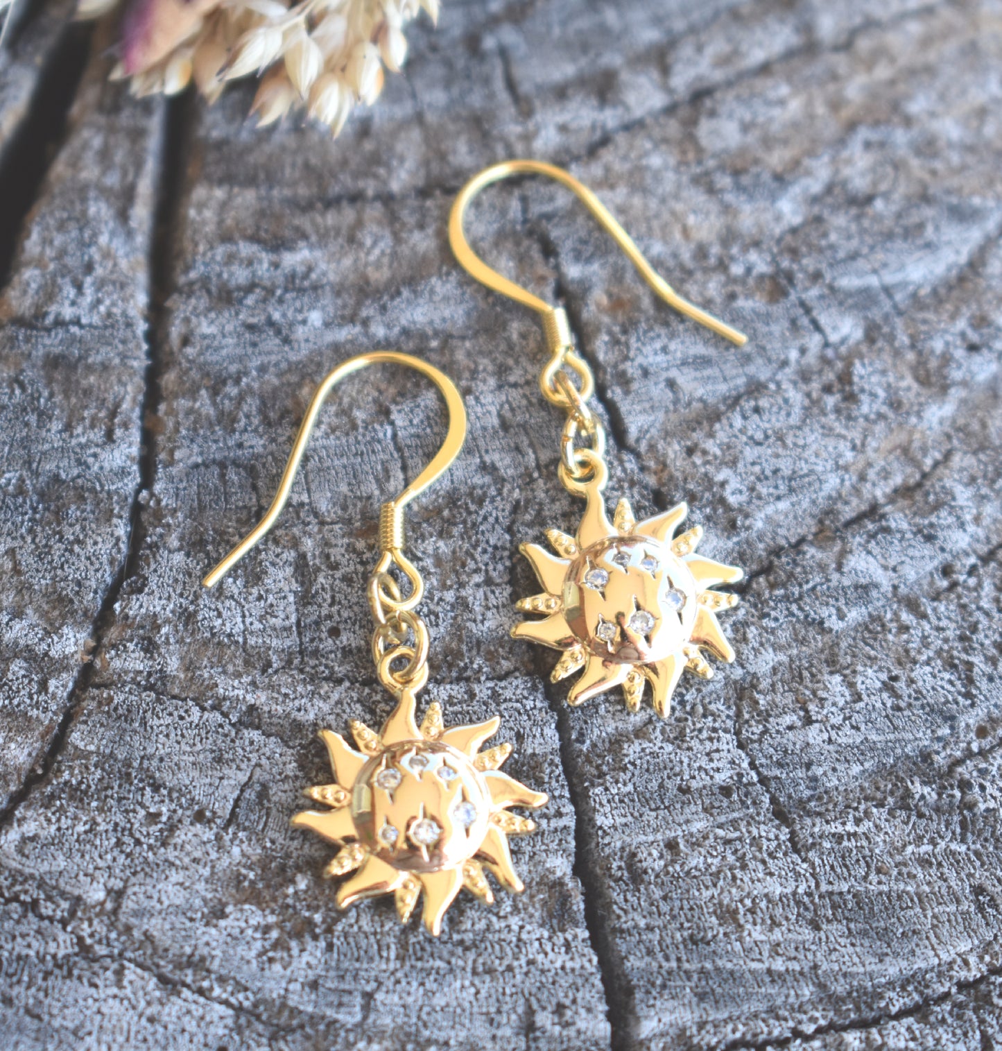 Gold Sun Drop Earrings-14k