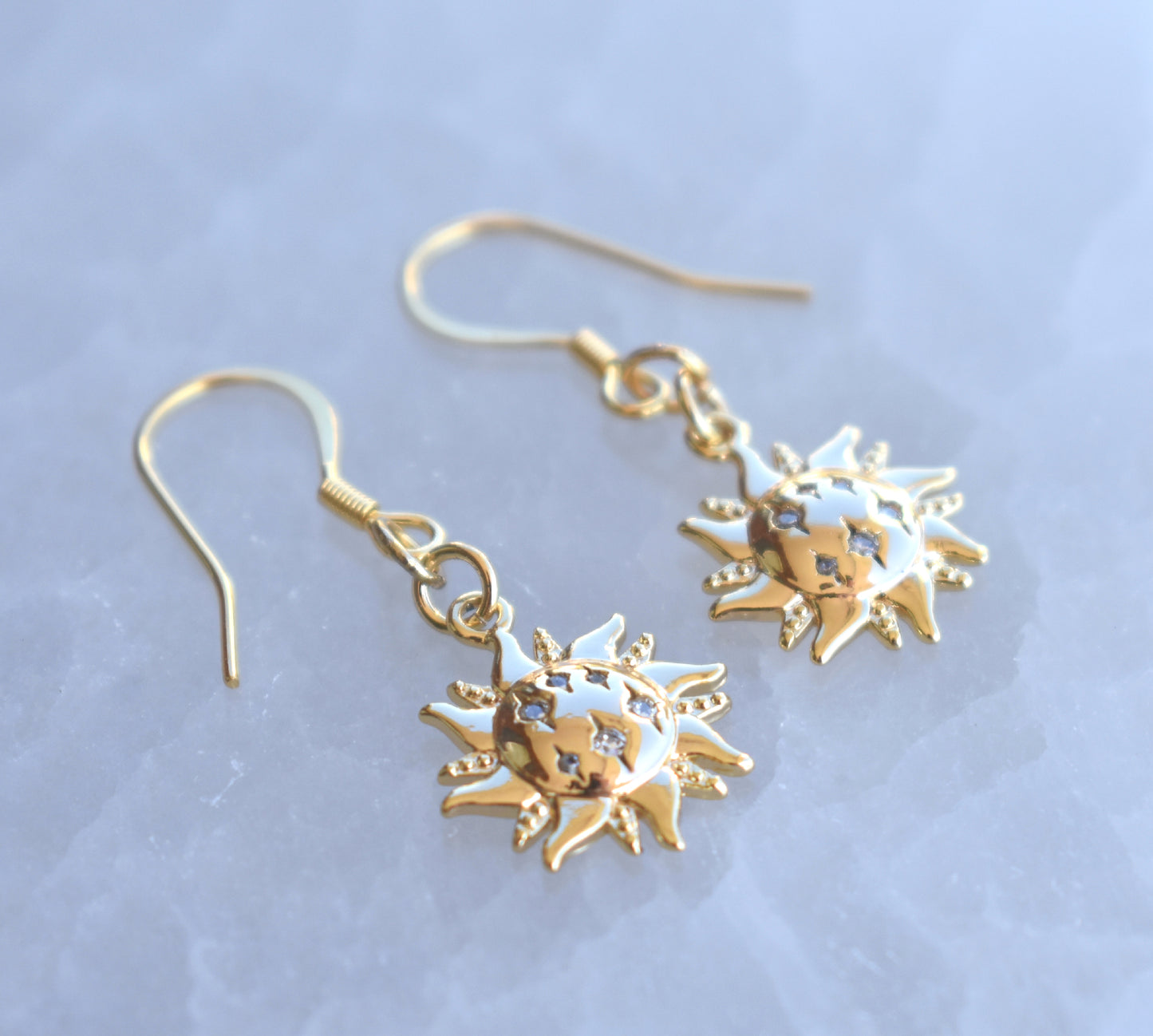 Gold Sun Drop Earrings-14k