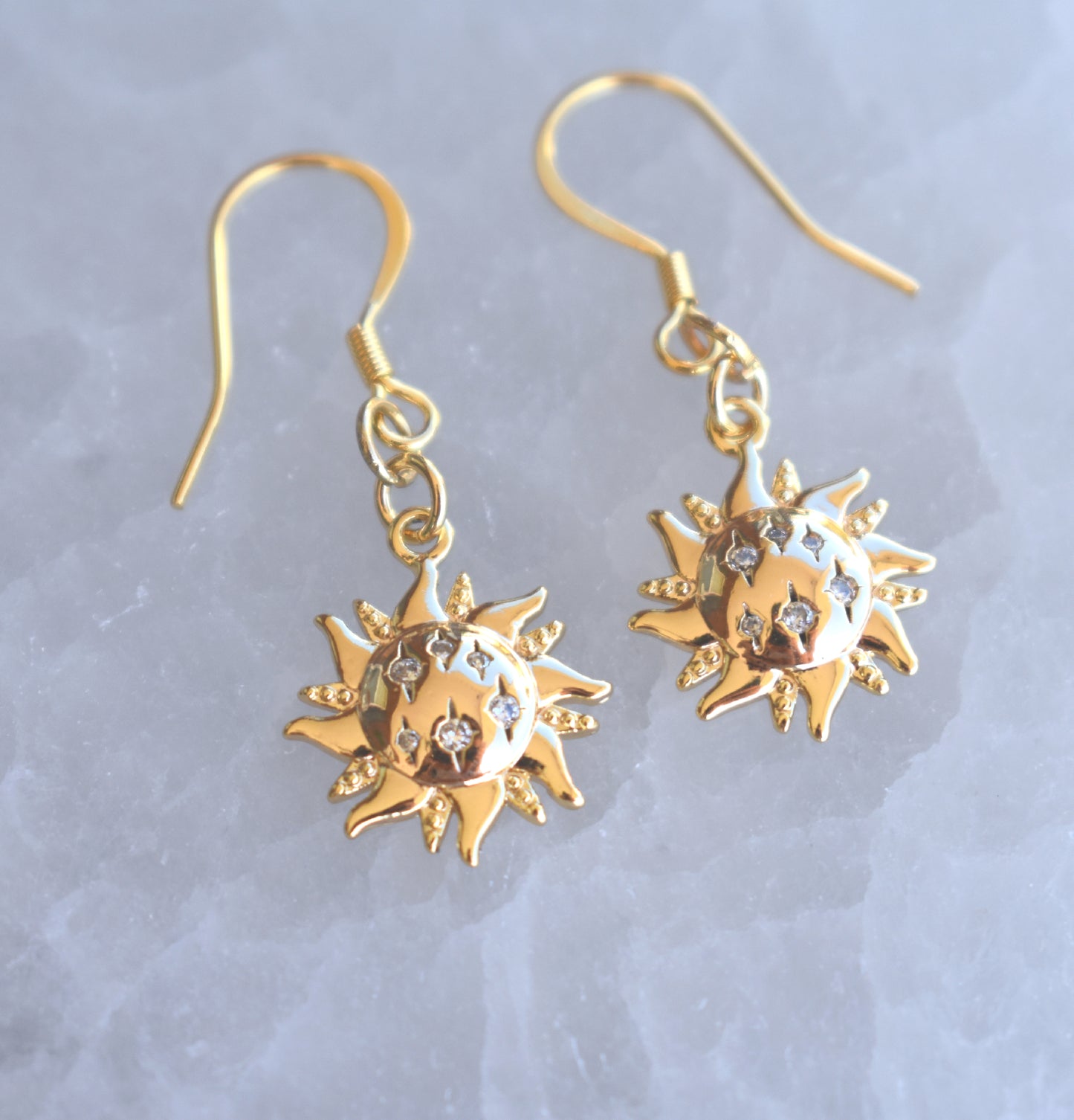 Gold Sun Drop Earrings-14k