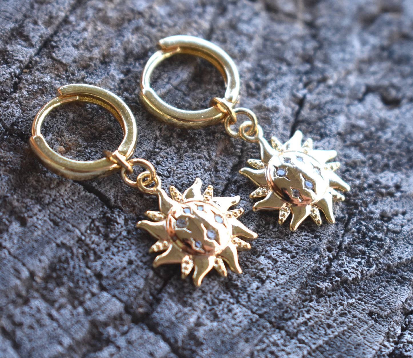 Gold Sun Drop Earrings-14k