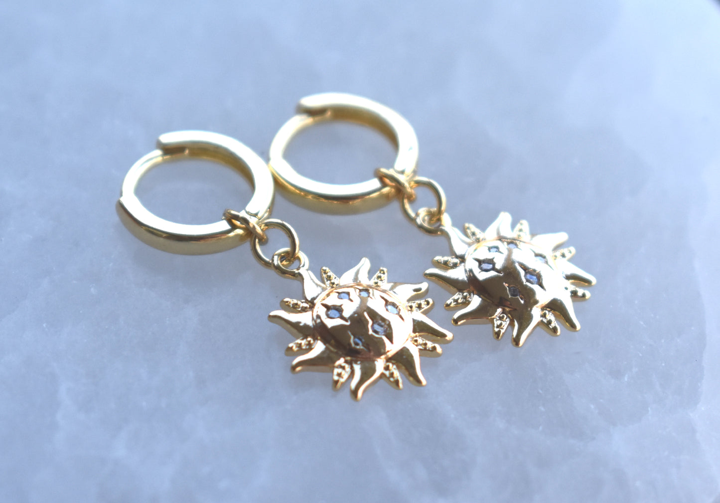 Gold Sun Drop Earrings-14k