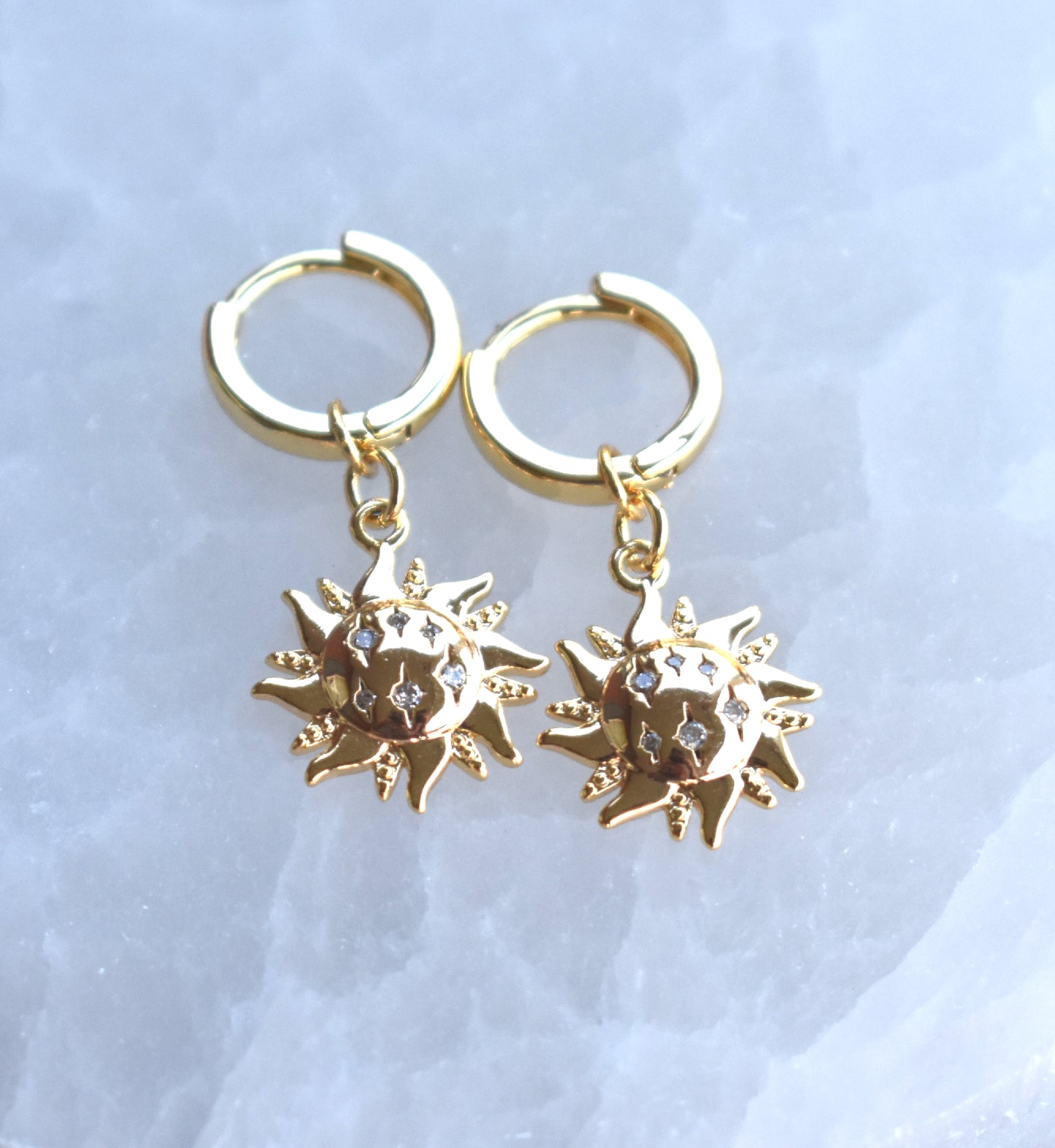 Gold Sun Drop Earrings-14k