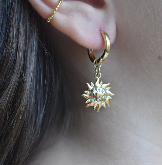 Gold Sun Drop Earrings-14k