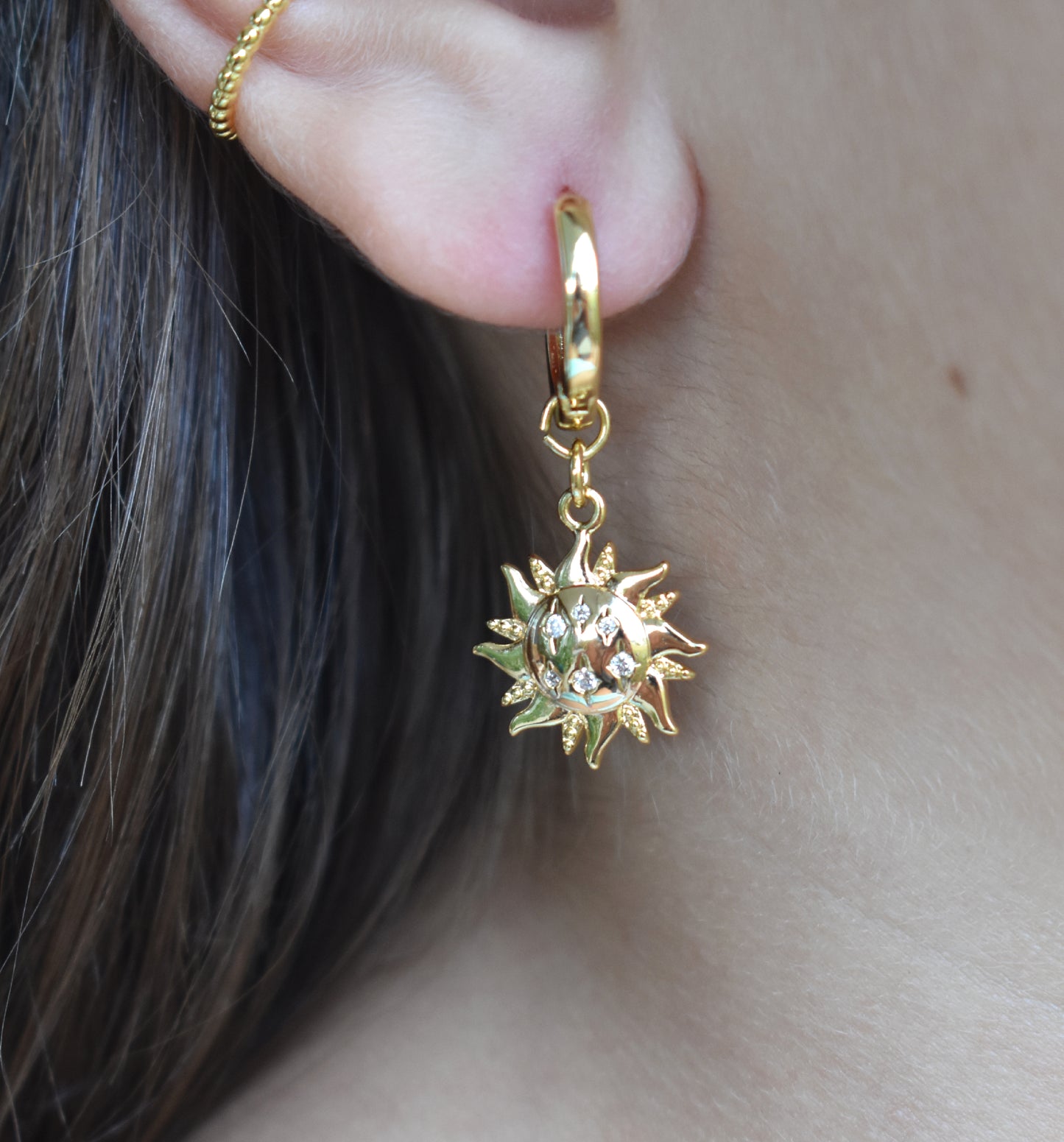 Gold Sun Drop Earrings-14k