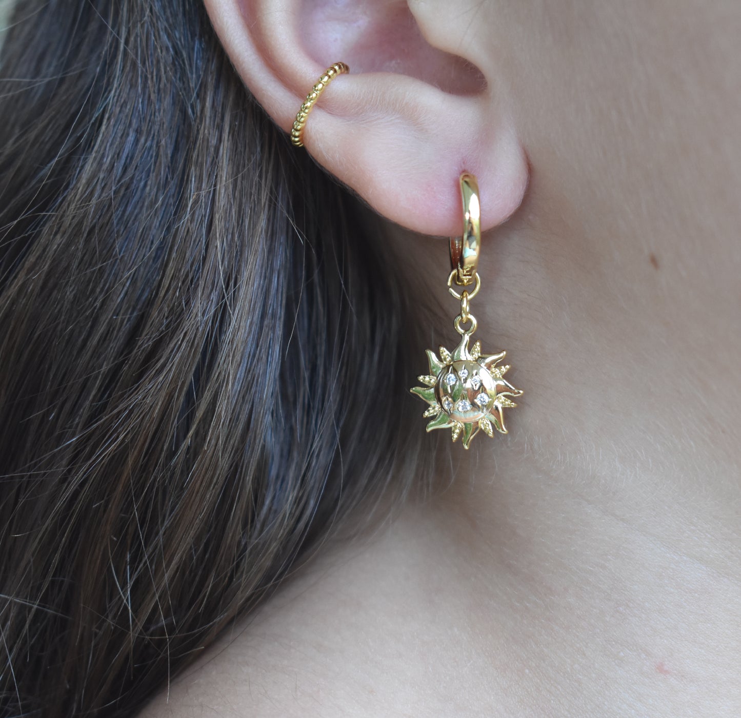 Gold Sun Drop Earrings-14k
