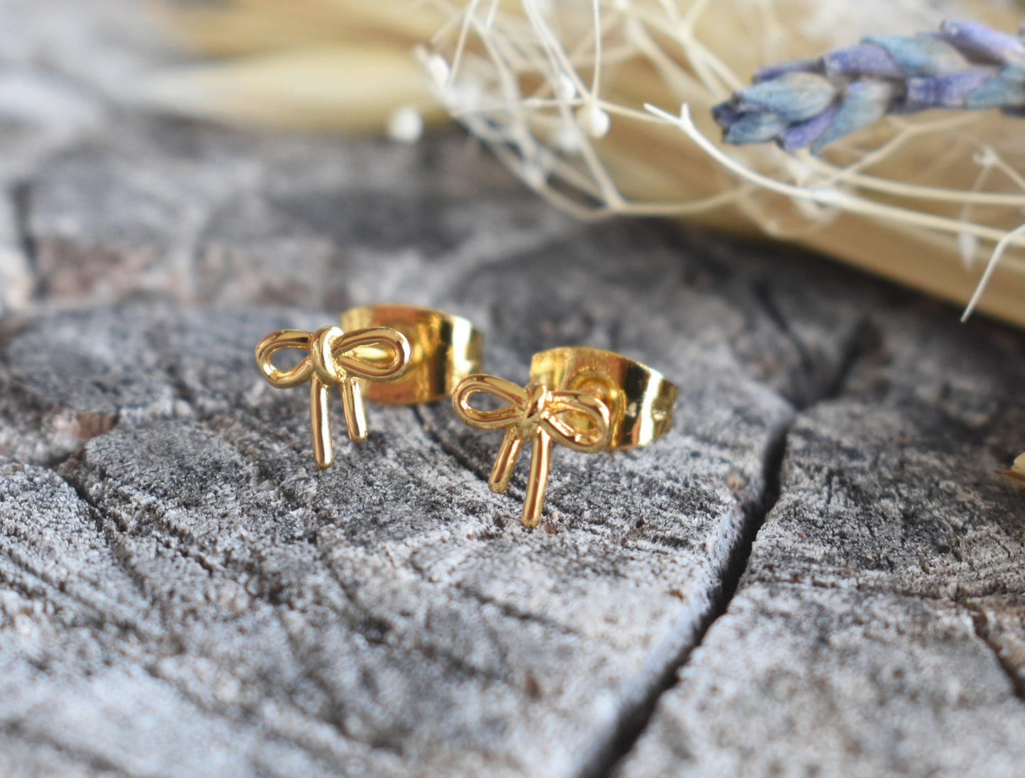 Gold Tiny Bow Stud Earrings