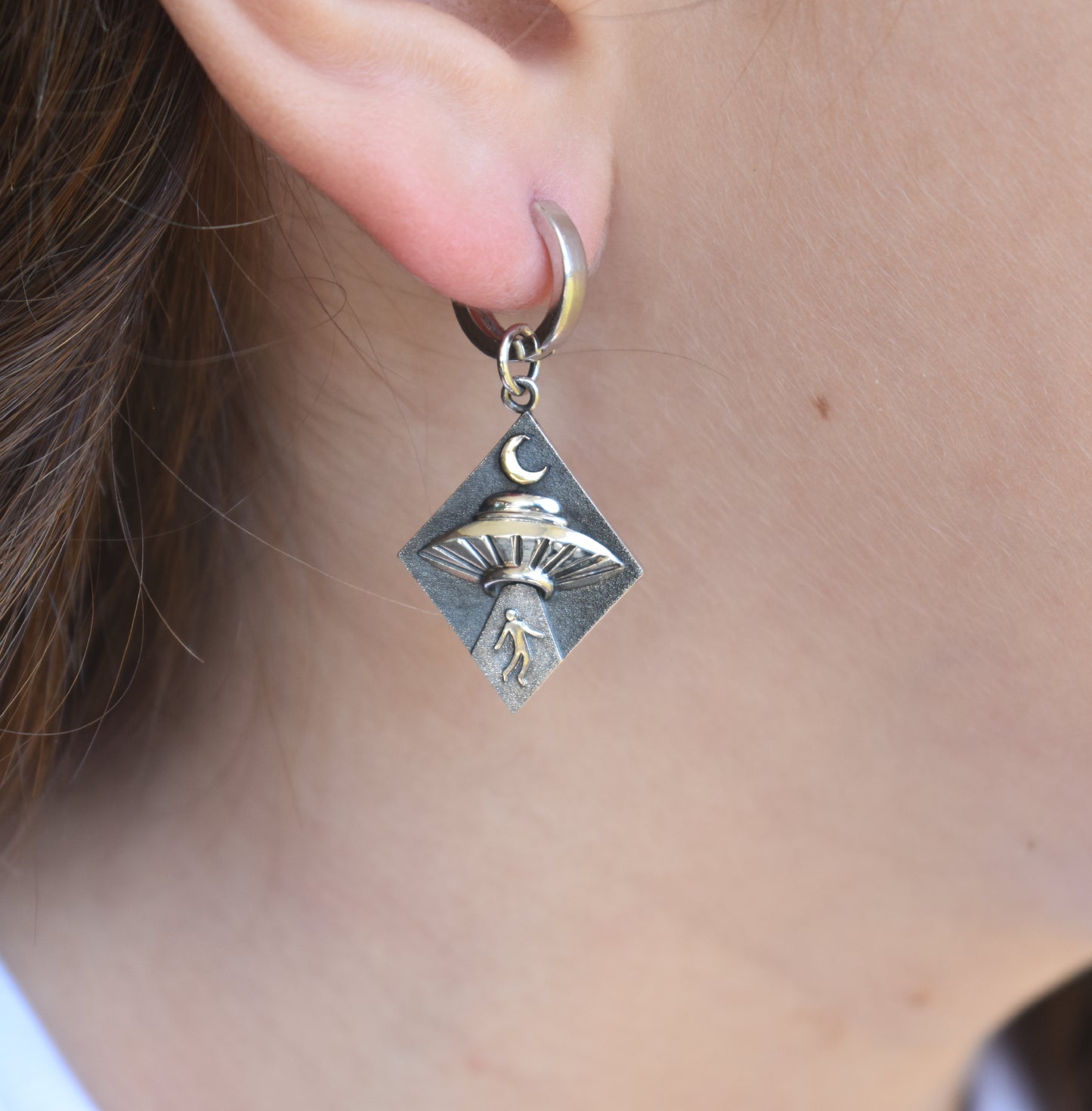 Alien Abduction Hoop Earrings-Sterling Silver