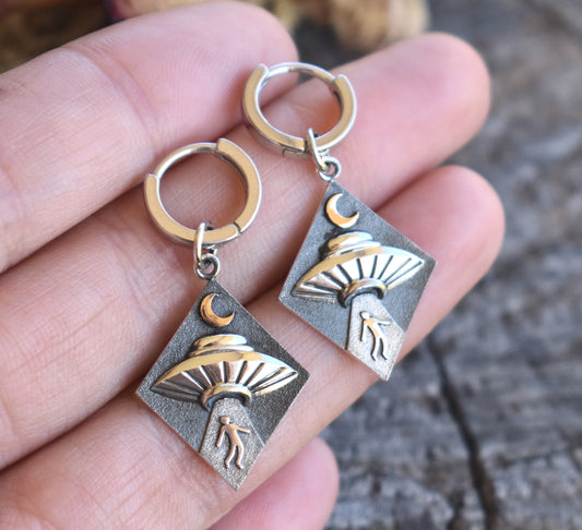Alien Abduction Hoop Earrings-Sterling Silver