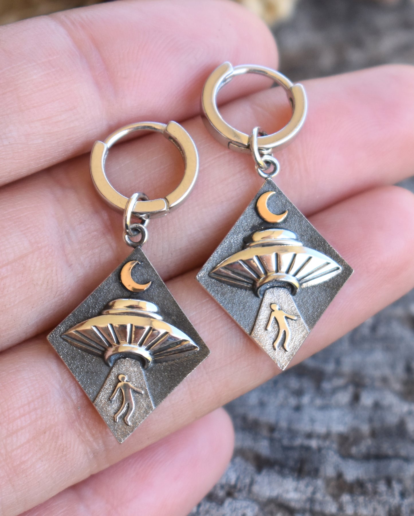 Alien Abduction Hoop Earrings-Sterling Silver