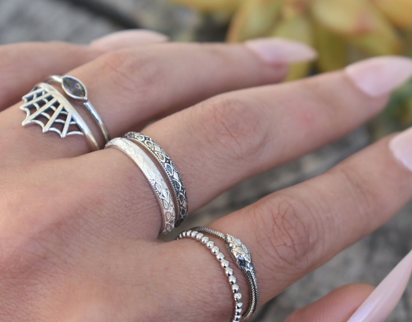 Boho Ring- Floral Ring, Silver Ring, Silver Stacking Ring, Festival Style-Sterling Ring