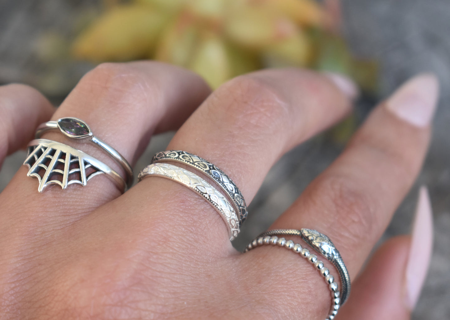 Boho Ring- Floral Ring, Silver Ring, Silver Stacking Ring, Festival Style-Sterling Ring