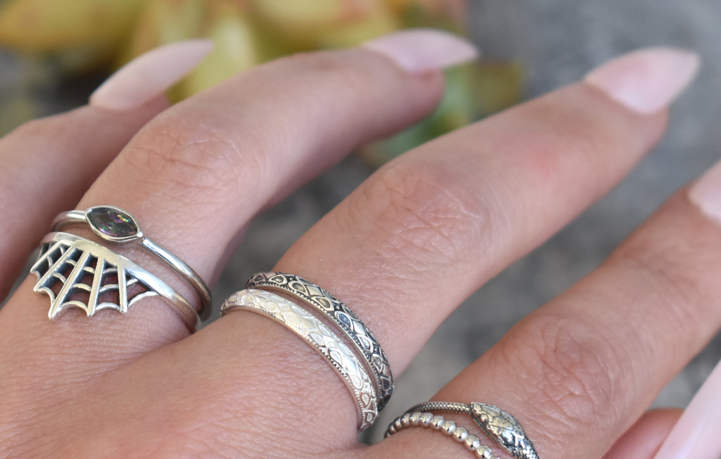 Boho Ring- Floral Ring, Silver Ring, Silver Stacking Ring, Festival Style-Sterling Ring