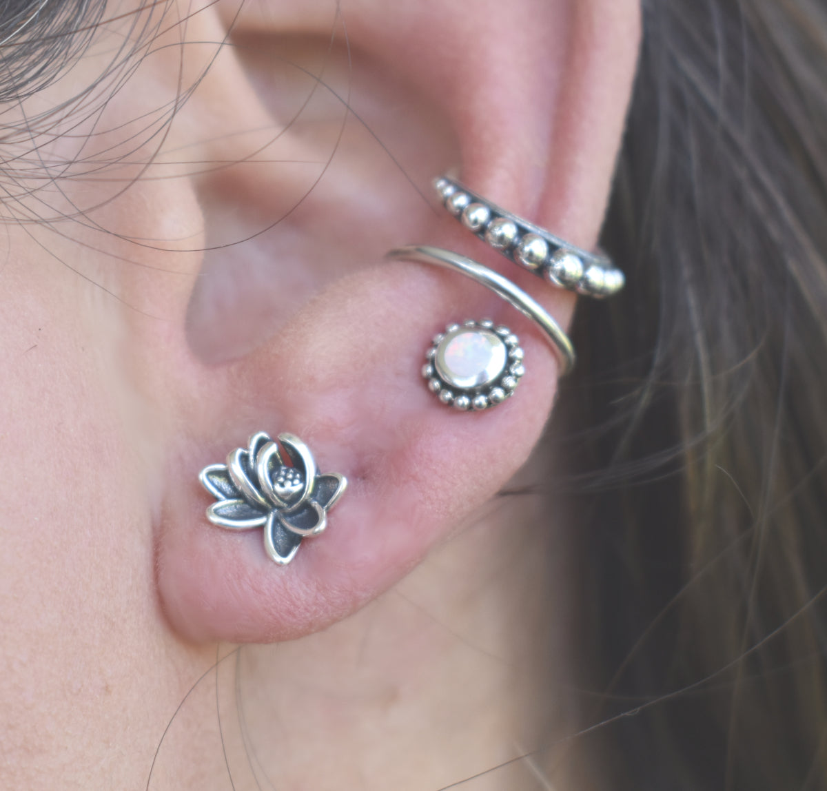 Lotus Flower Earrings- Lotus Studs- Sterling Silver, Yoga Earrings, Spiritual Rebirth