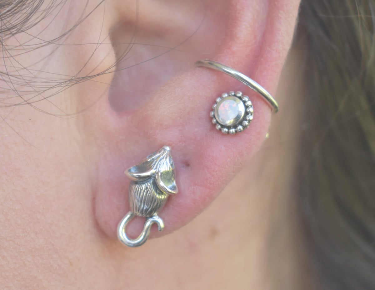 Mouse Earrings- Mouse Studs, Mouse Jewelry, Pet Mouse-Sterling Silver Earrings