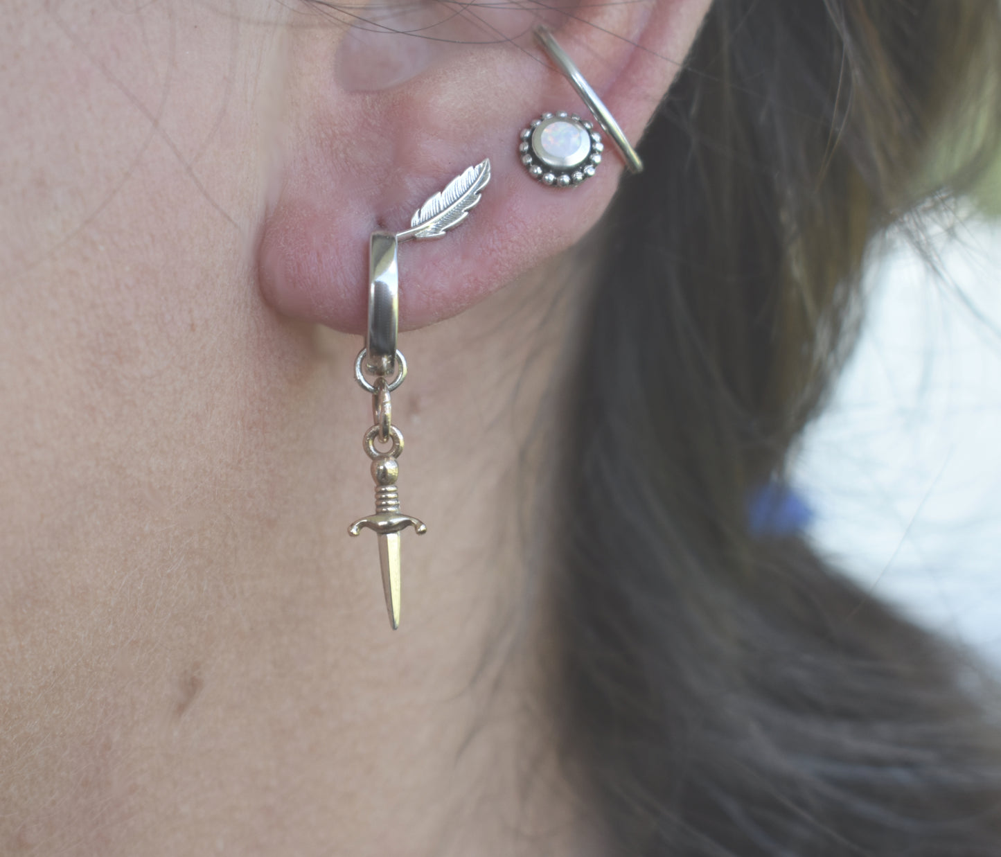 Dagger Huggie Hoop- Hoop Earrings, Dagger Earrings, Dagger Hoop- Dangle Earrings