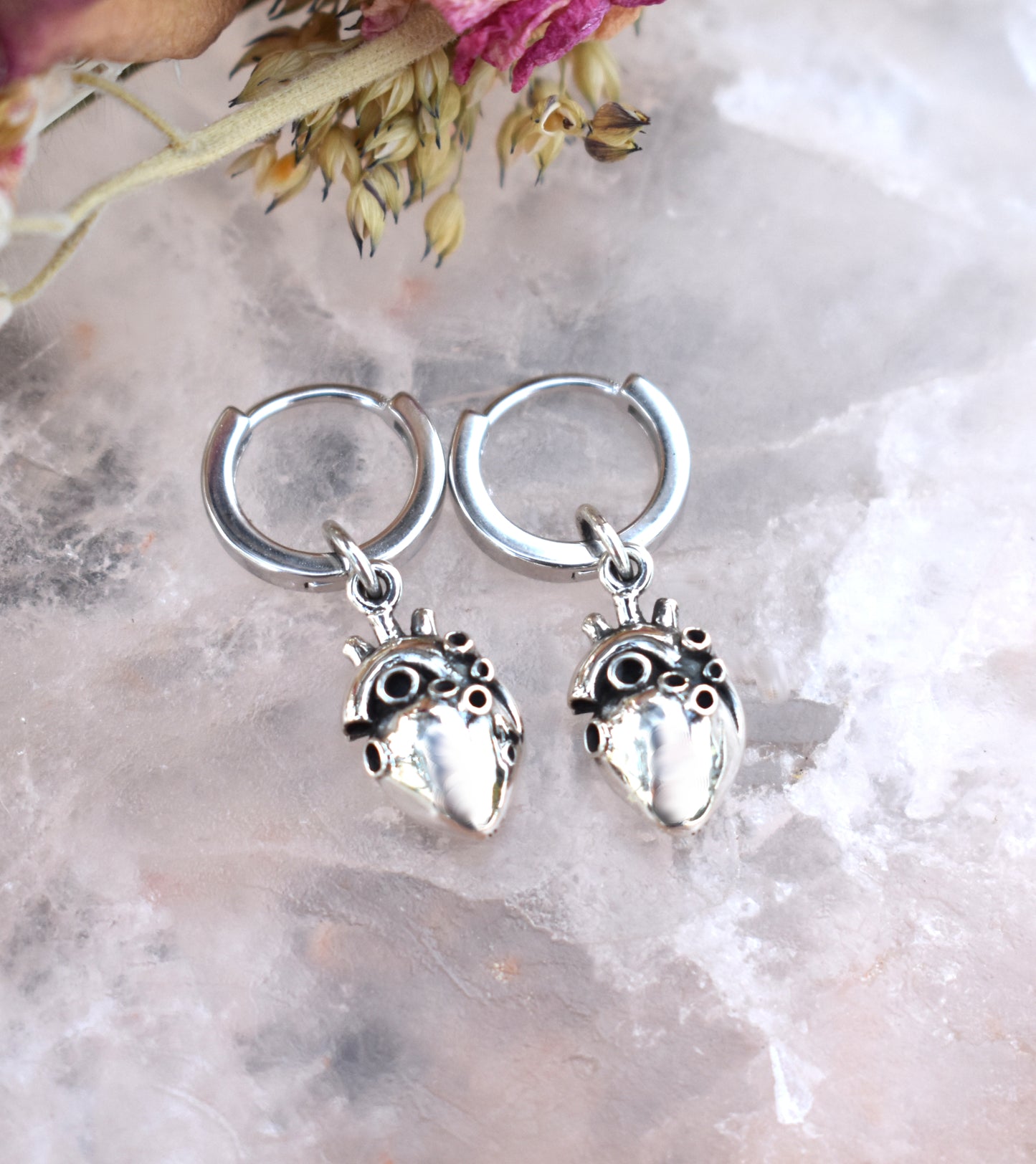 Anatomical Heart Huggie Hoops-Sterling Silver, Valentine's Day, Mother's Day