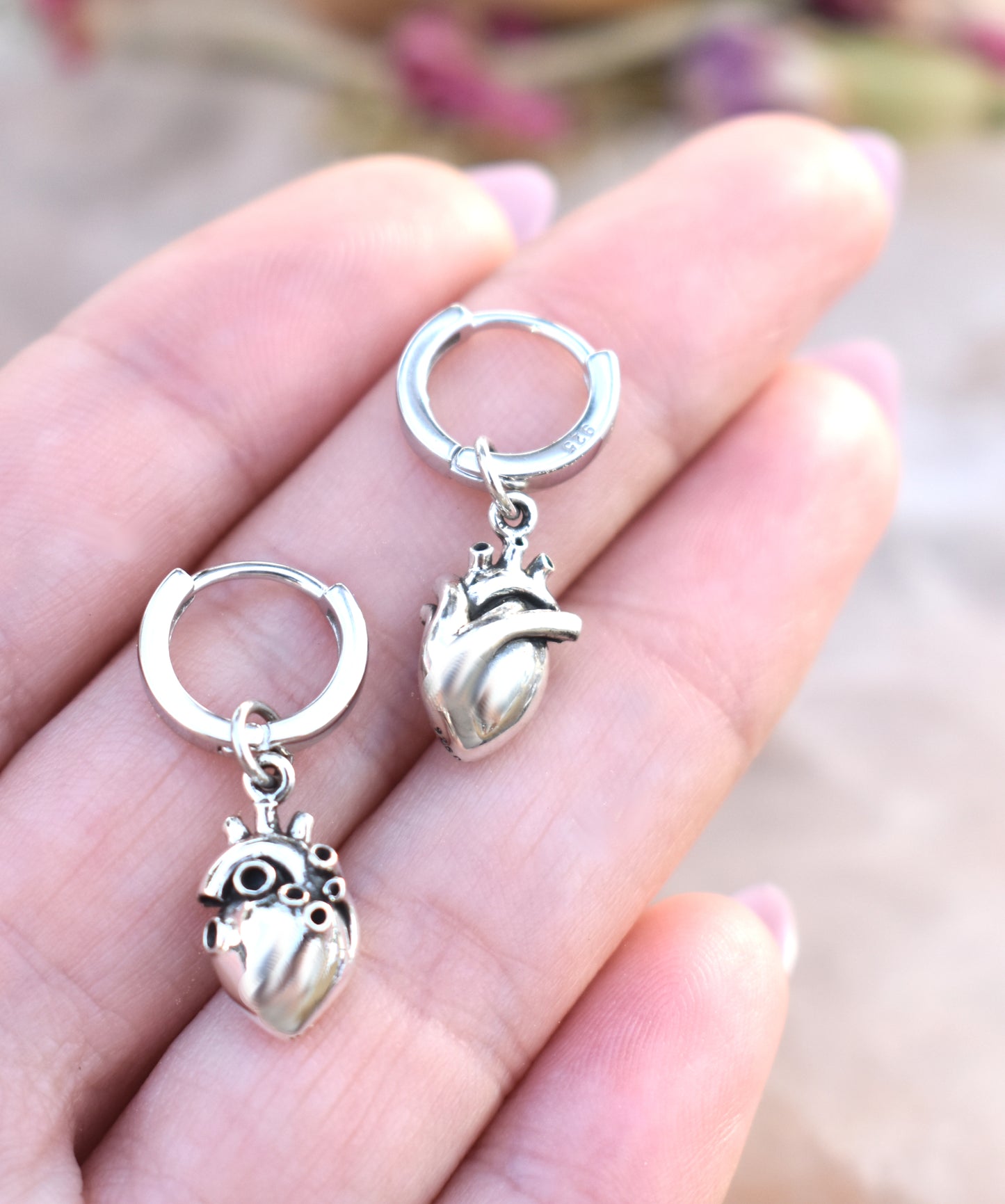 Anatomical Heart Huggie Hoops-Sterling Silver, Valentine's Day, Mother's Day