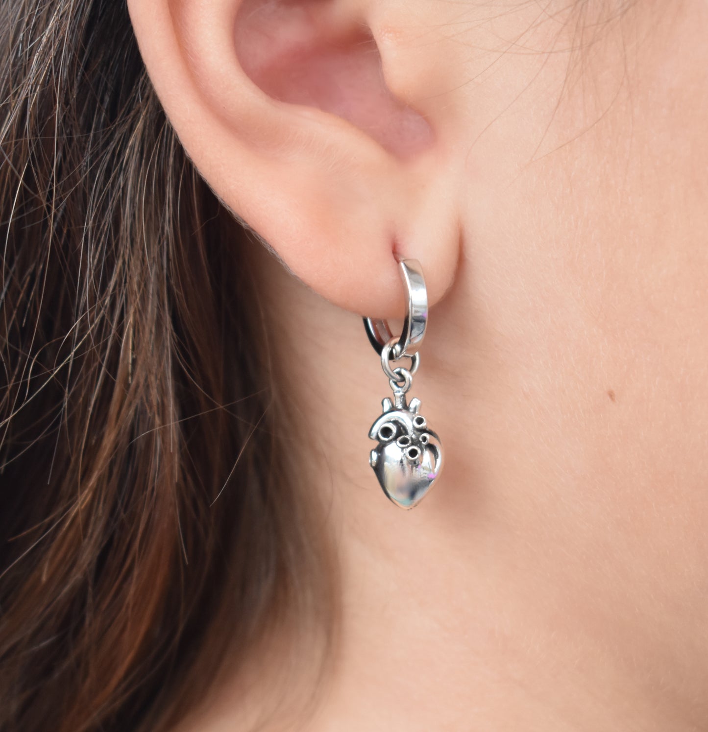Anatomical Heart Huggie Hoops-Sterling Silver, Valentine's Day, Mother's Day