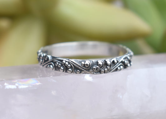 Art Nouveau Ring- Bali Bead Ring, Dot Ring, Stack Ring, Boho Ring- Silver Ring