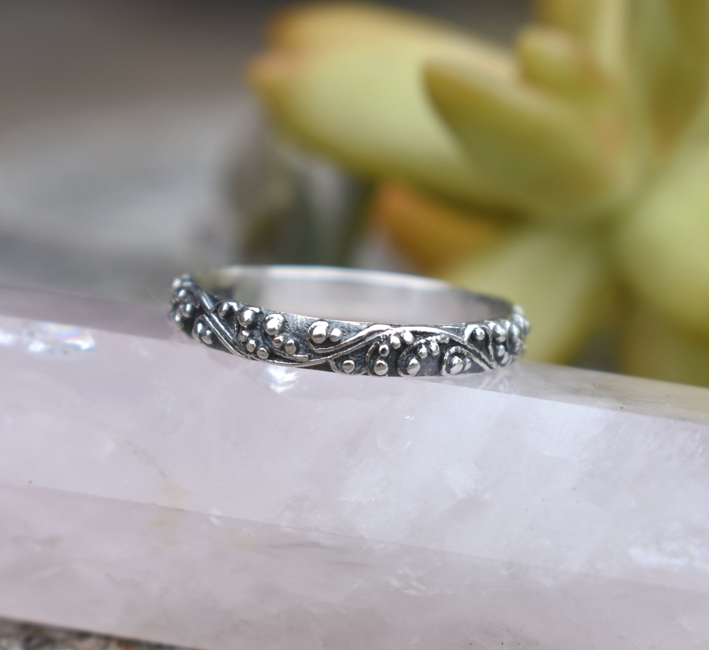 Art Nouveau Ring- Bali Bead Ring, Dot Ring, Stack Ring, Boho Ring- Silver Ring