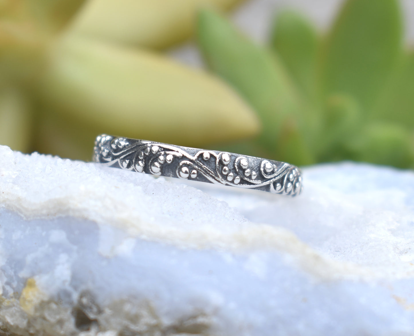 Art Nouveau Ring- Bali Bead Ring, Dot Ring, Stack Ring, Boho Ring- Silver Ring